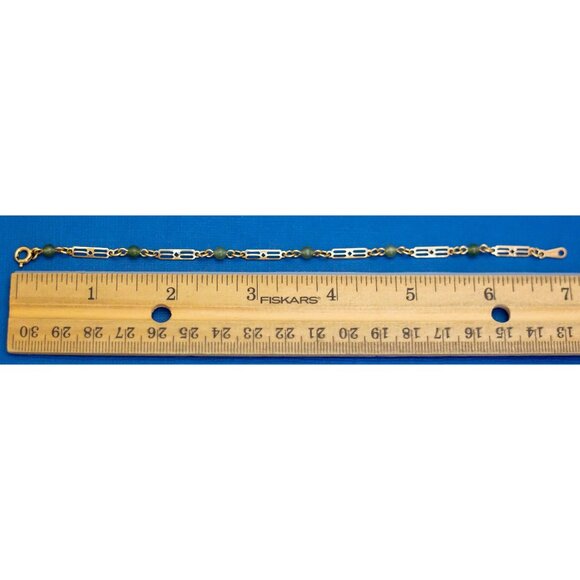 7 inch, Vintage Gold Tone Green Beads Chain Link Bracelet by Avon - D11 - Picture 3 of 3